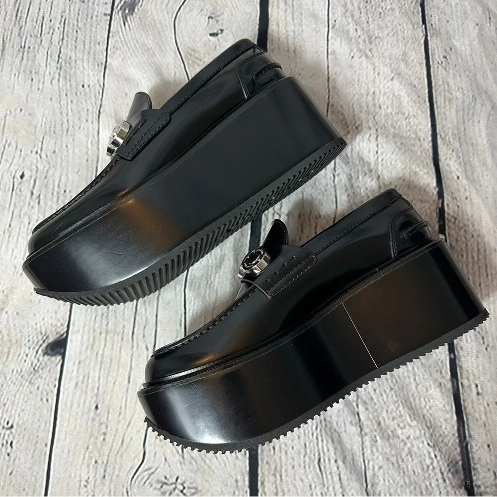 New Burberry 70mm Broadbook Leather Wedge Loafers - Picture 9 of 13